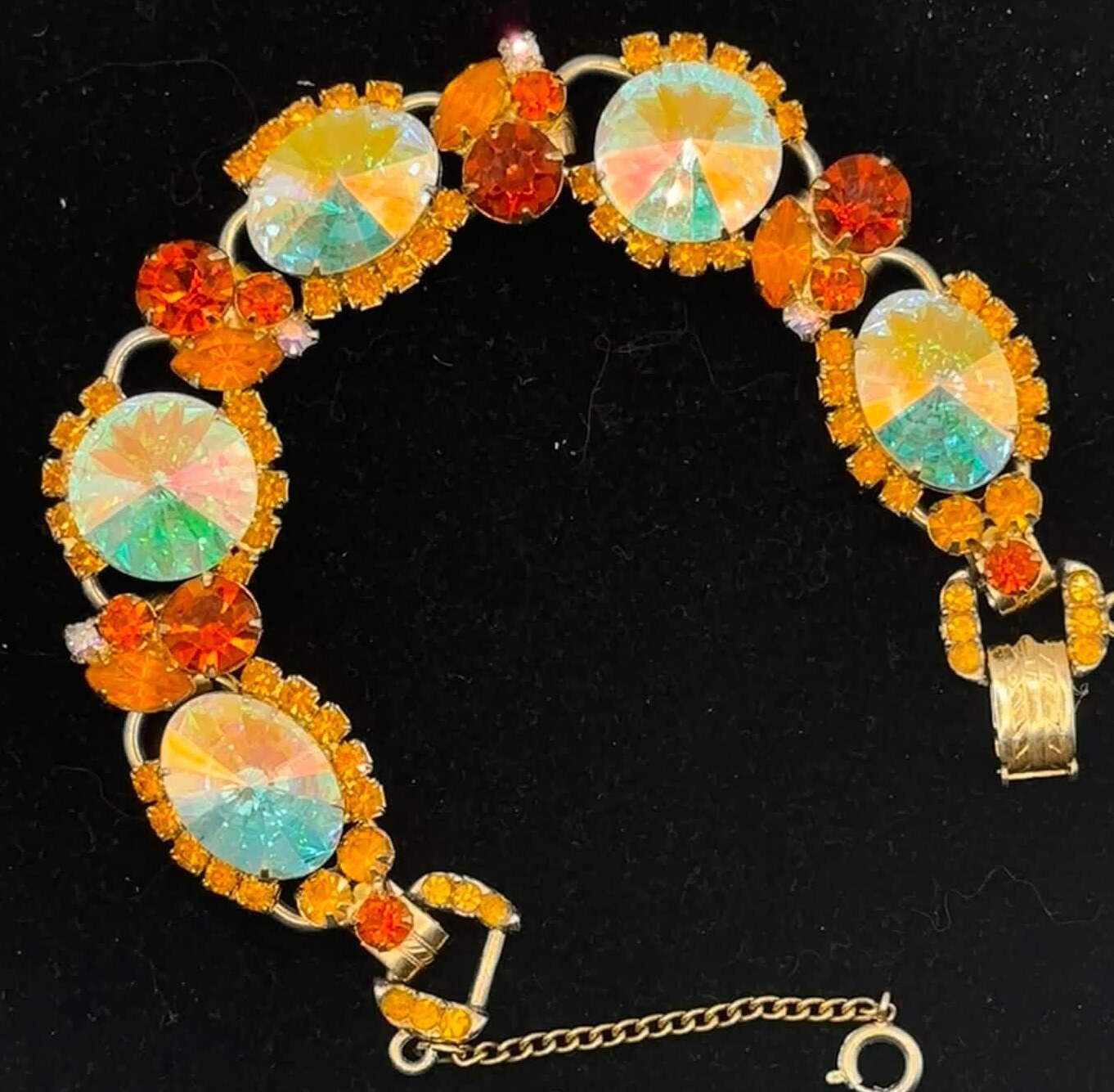 Front view of Orange Oval Rivoli/Margarita Bracelet 5 Link