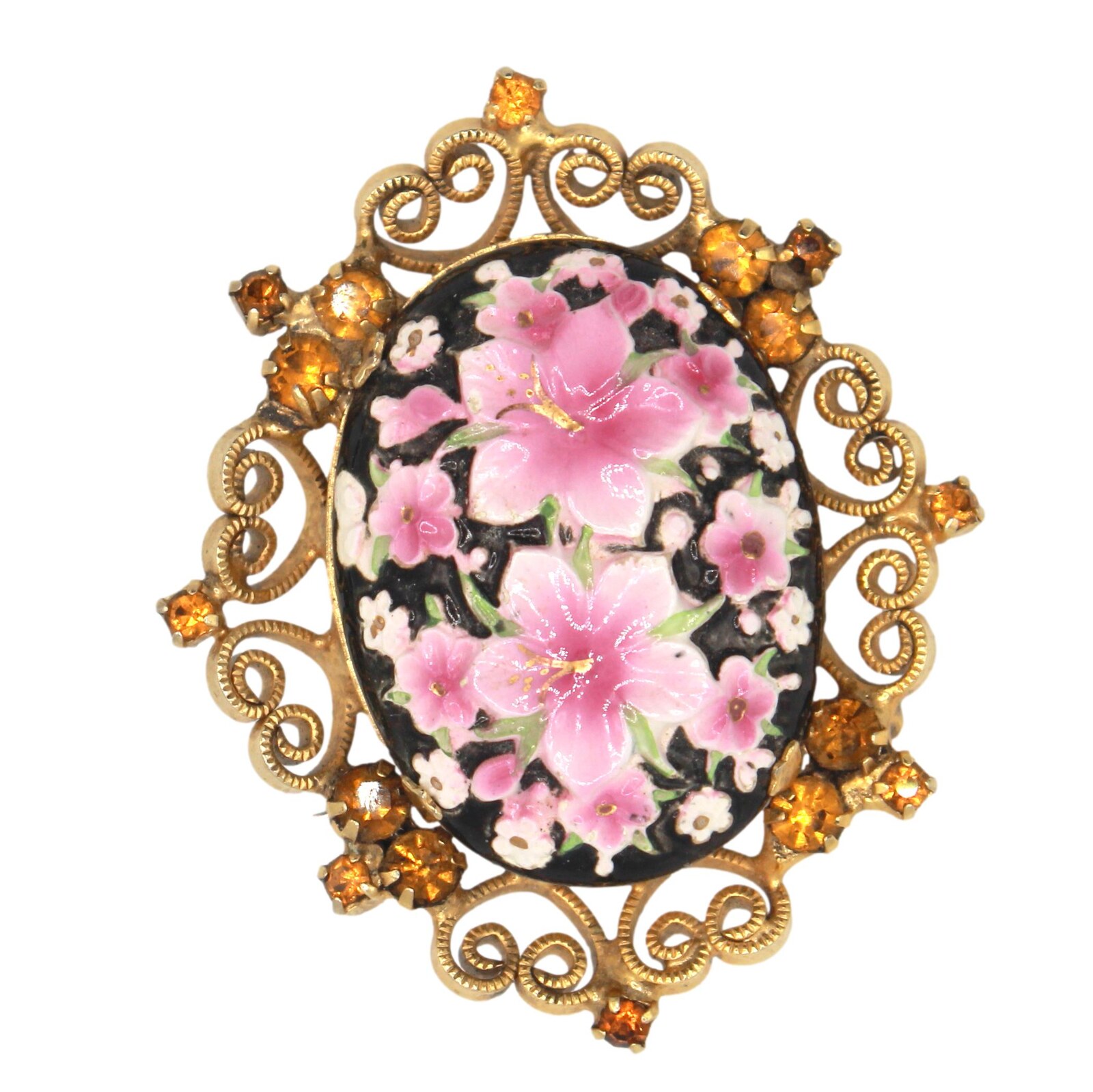 Front view of Pink Cabochons Painted(Hand/Transfer) Brooch