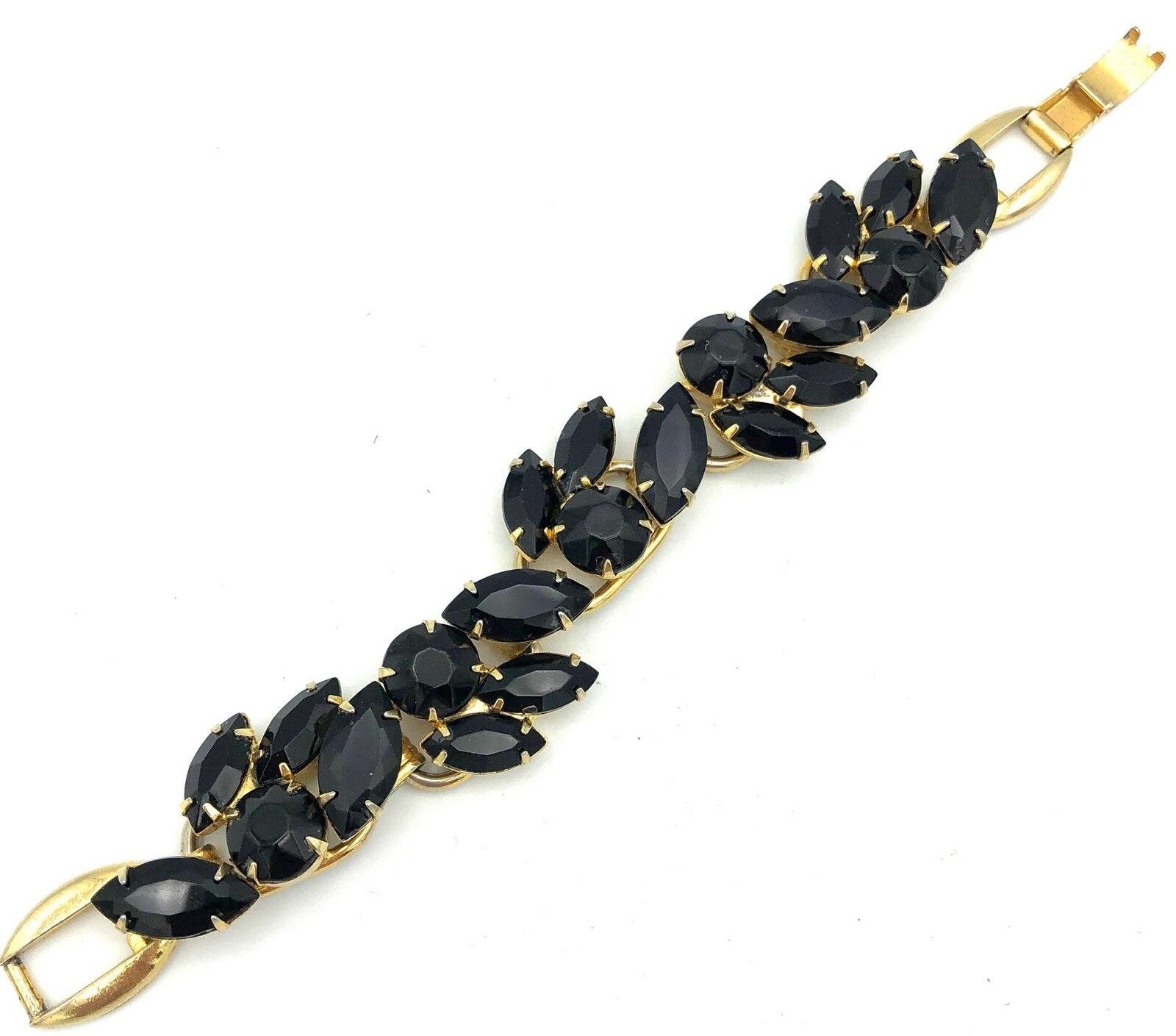Front view of Black (jet) Navettes Bracelet 5 Link