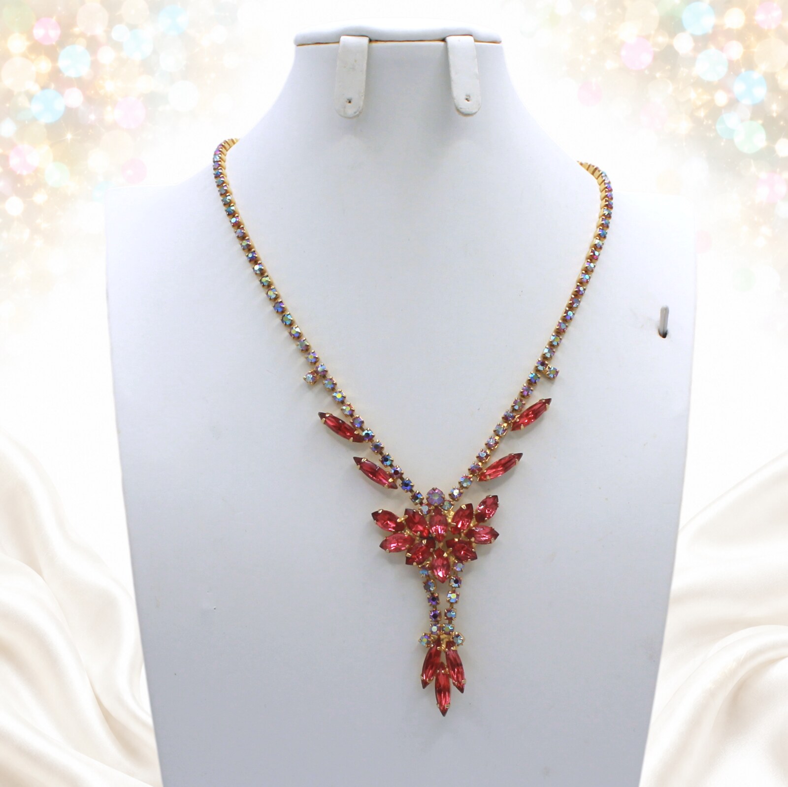 Front view of Pink Navettes Necklace