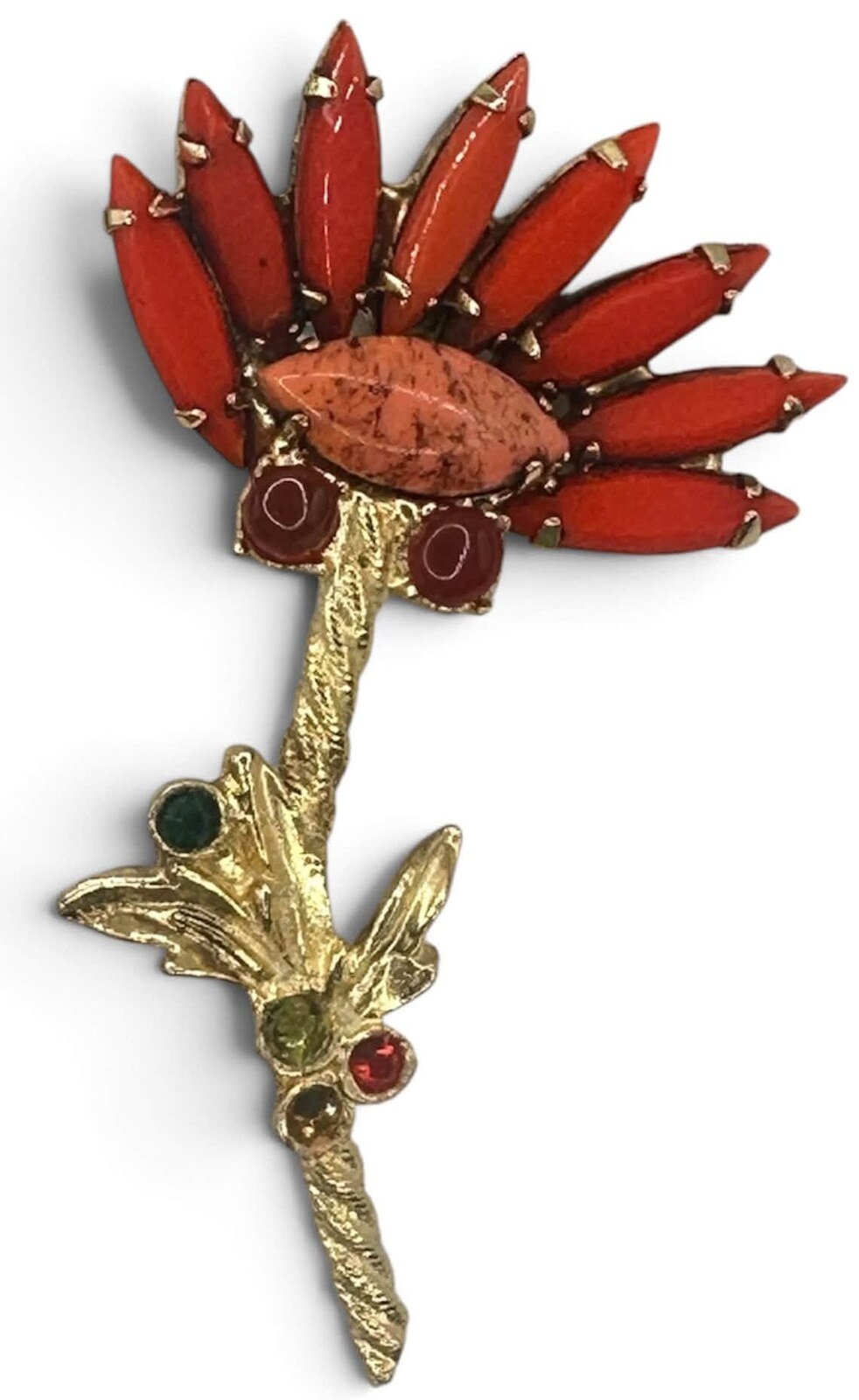 Front view of Orange Cabochons Spotted Brooch
