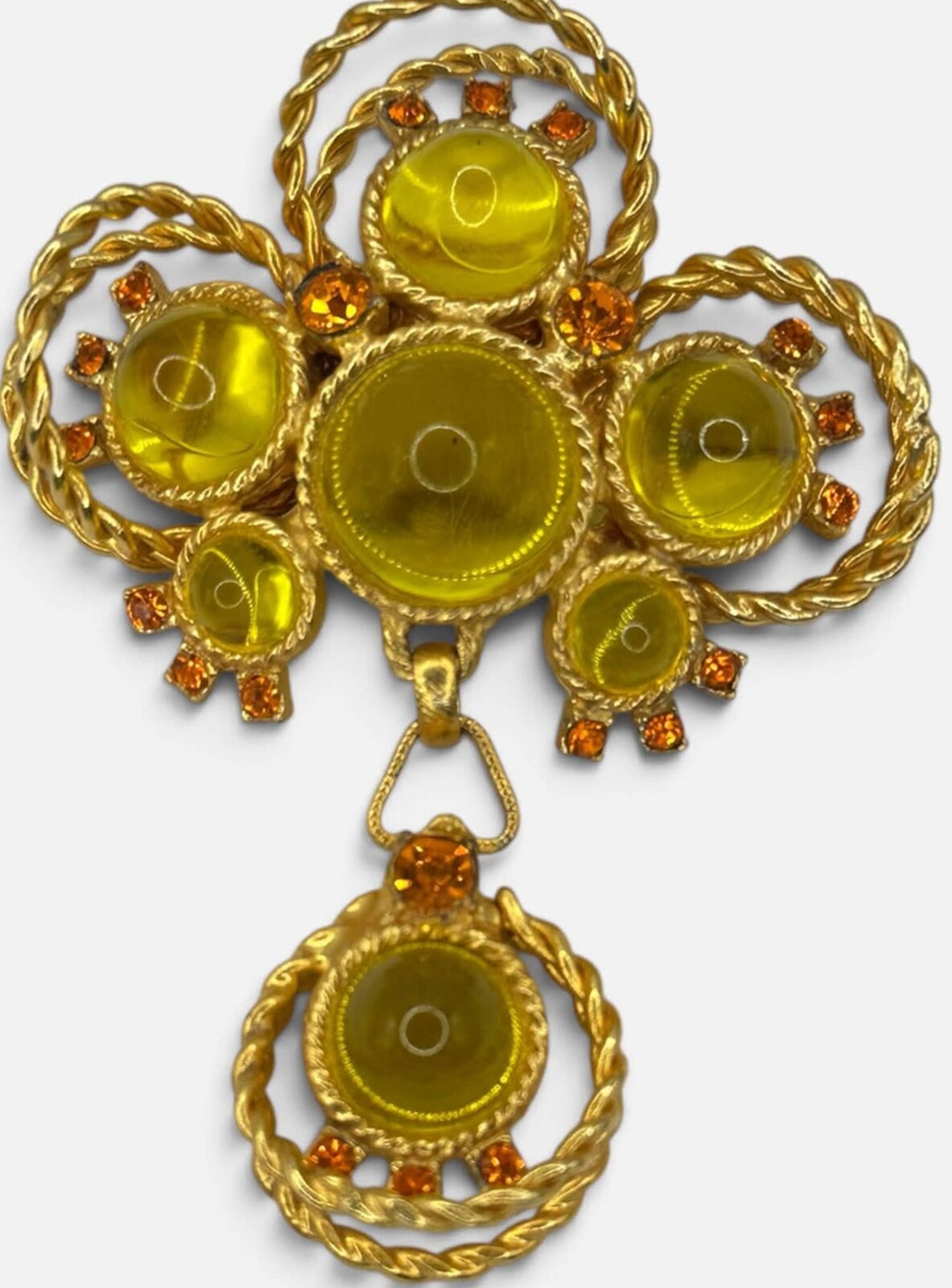 Front view of Yellow Cabochons Brooch