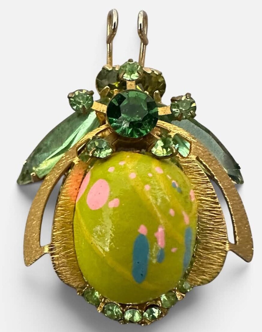 Front view of Green Navettes Wood Brooch