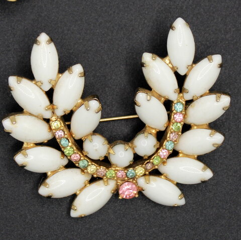 White (chalk Or Milk) Cabochons Brooch