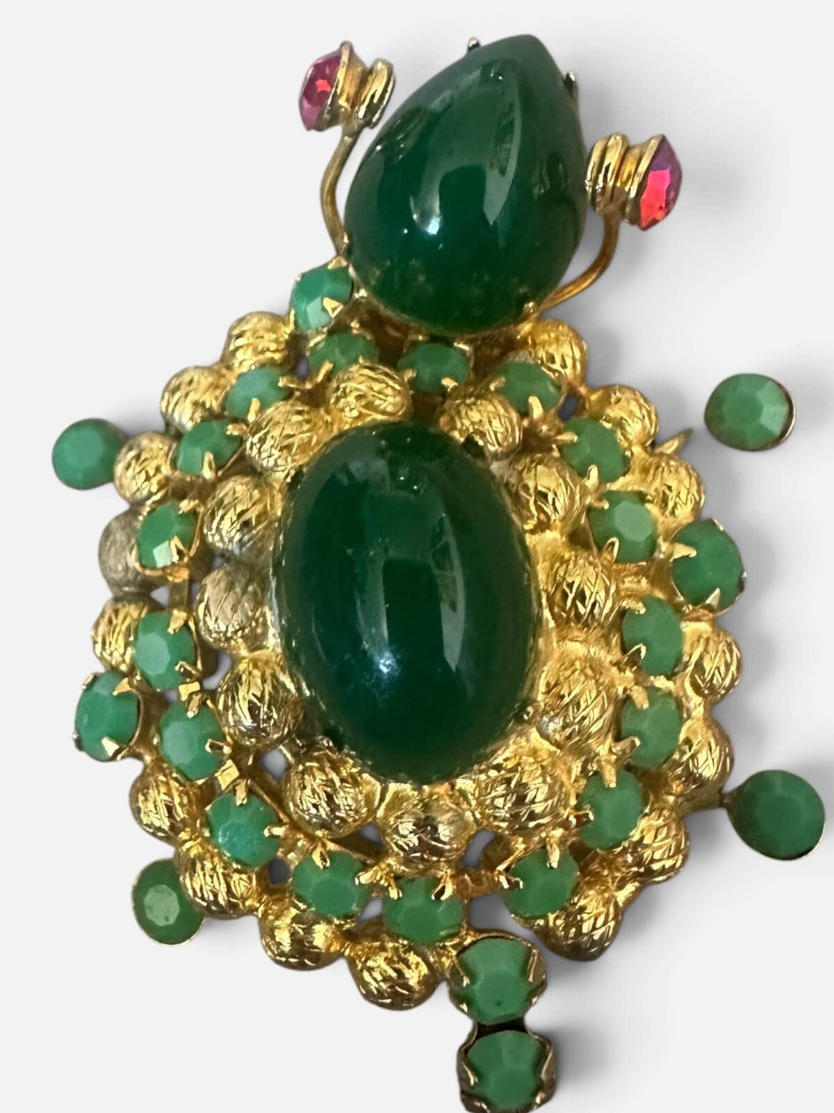 Front view of Green Cabochons Brooch
