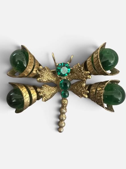 Front view of Green Cabochons Brooch