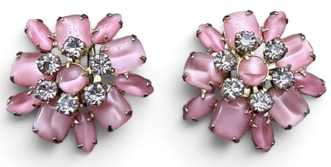 Front view of Pink Cabochons Earrings Clip