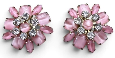Pink Cabochons Earrings Clip