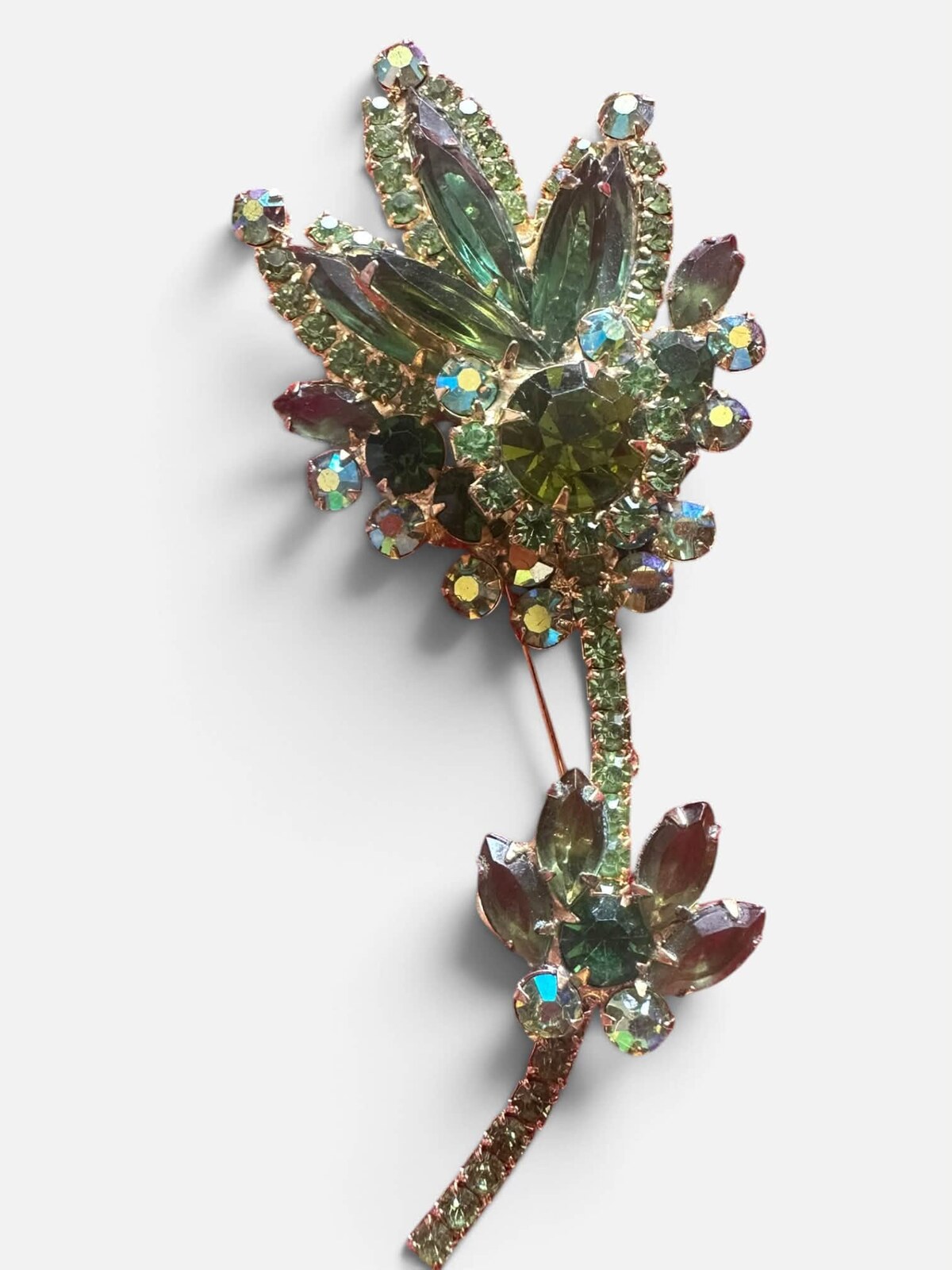 Front view of Green Navettes Brooch