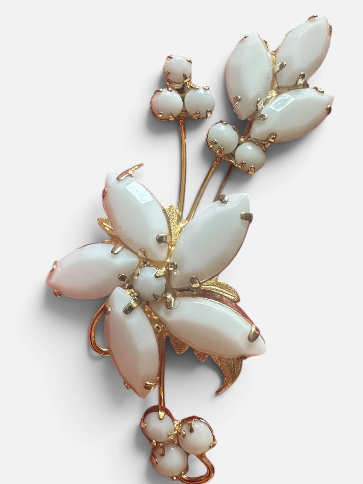 Front view of White (chalk Or Milk) Navettes Brooch