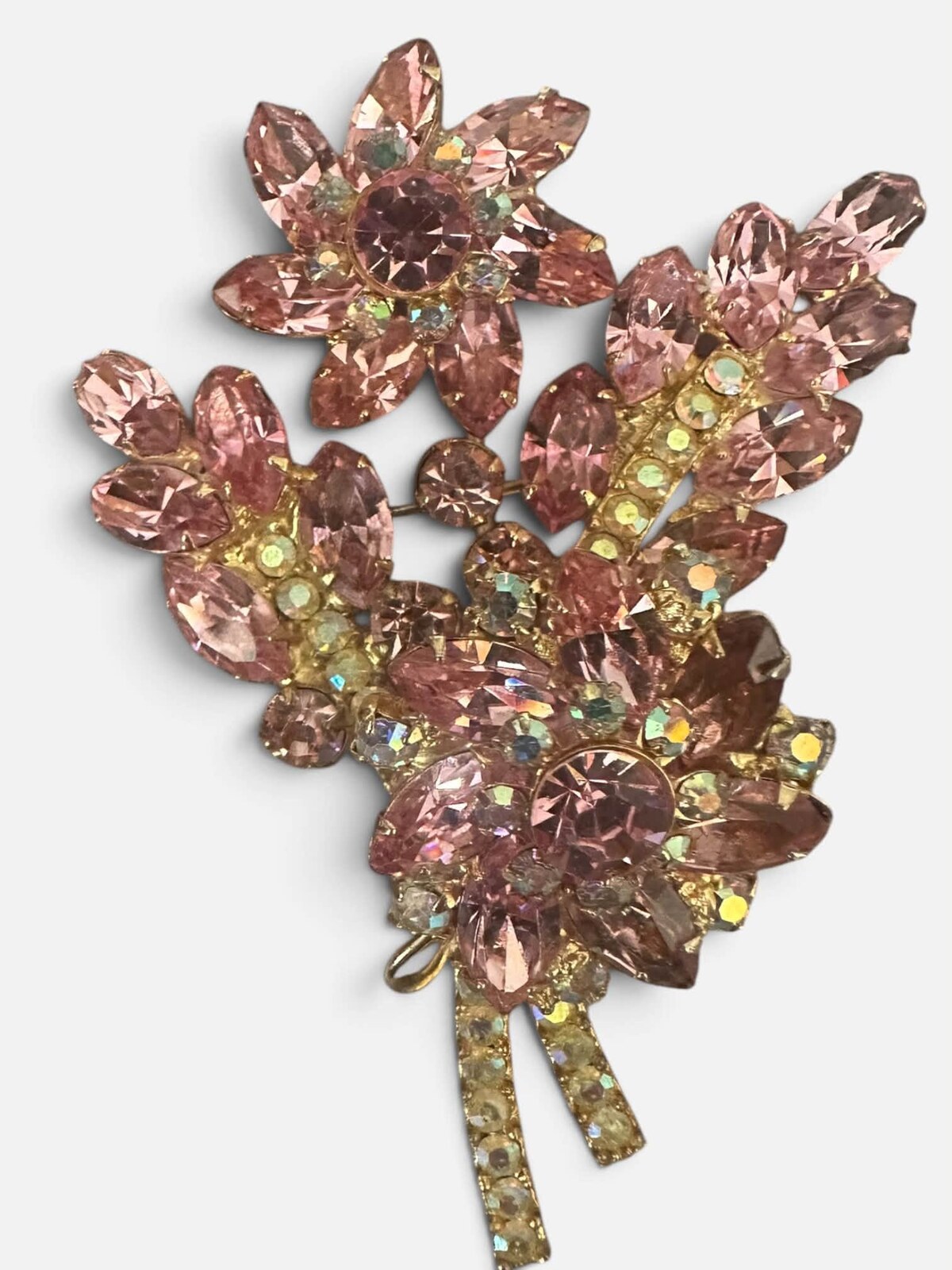 Front view of Pink Navettes Brooch