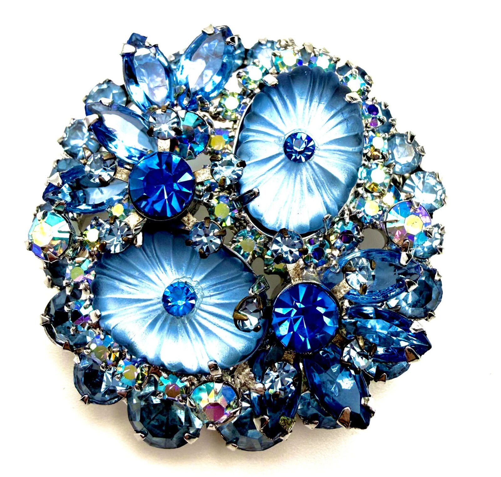 Front view of Blue Pillowcase Molded/Cut Brooch