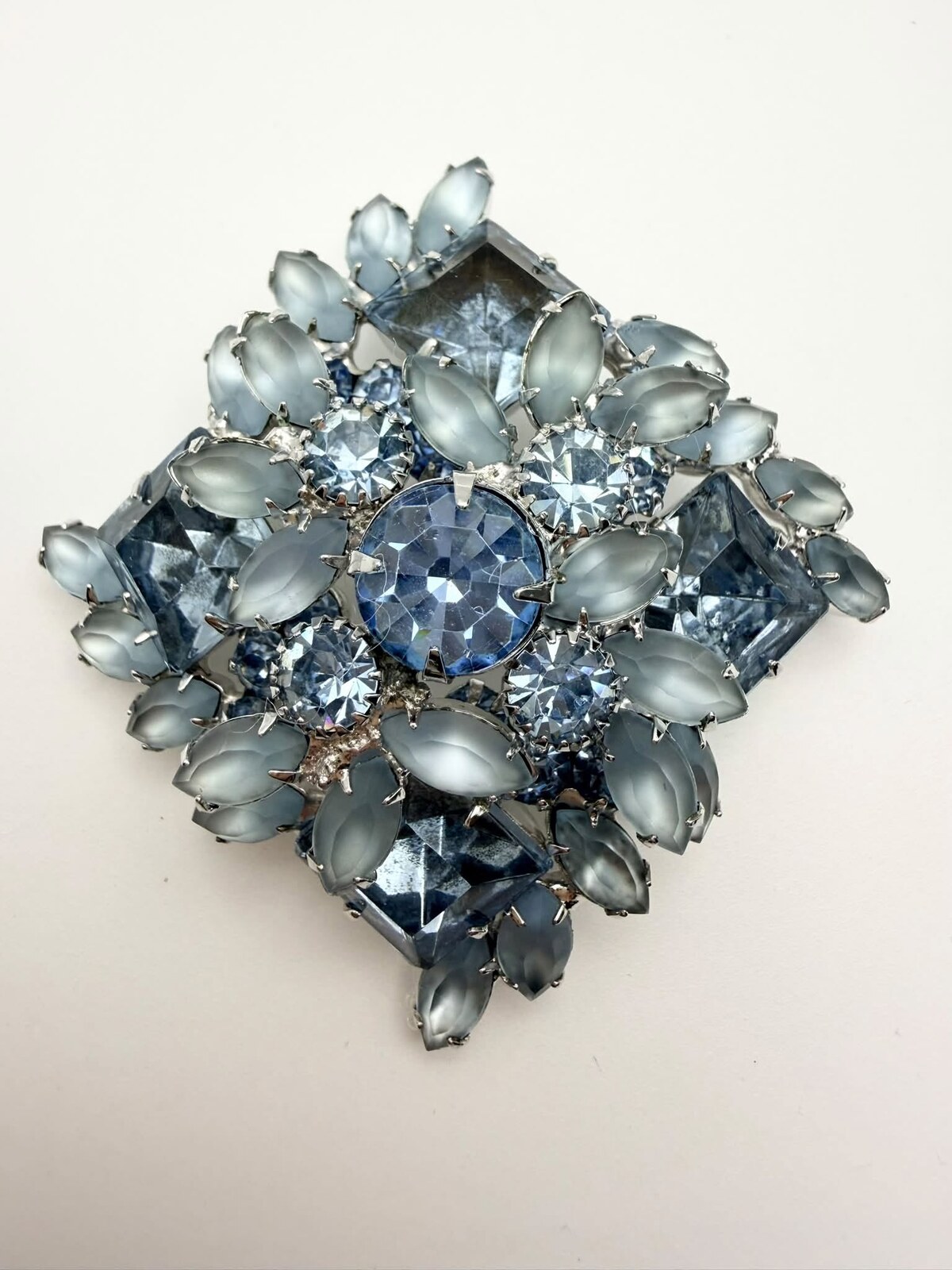 Front view of Blue Square Frosted Brooch
