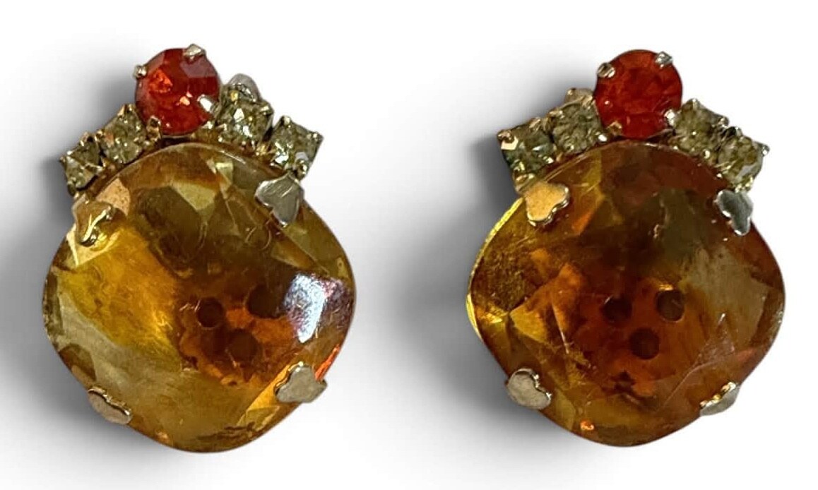 Front view of Topaz Cushion Cut Square Earrings Clip