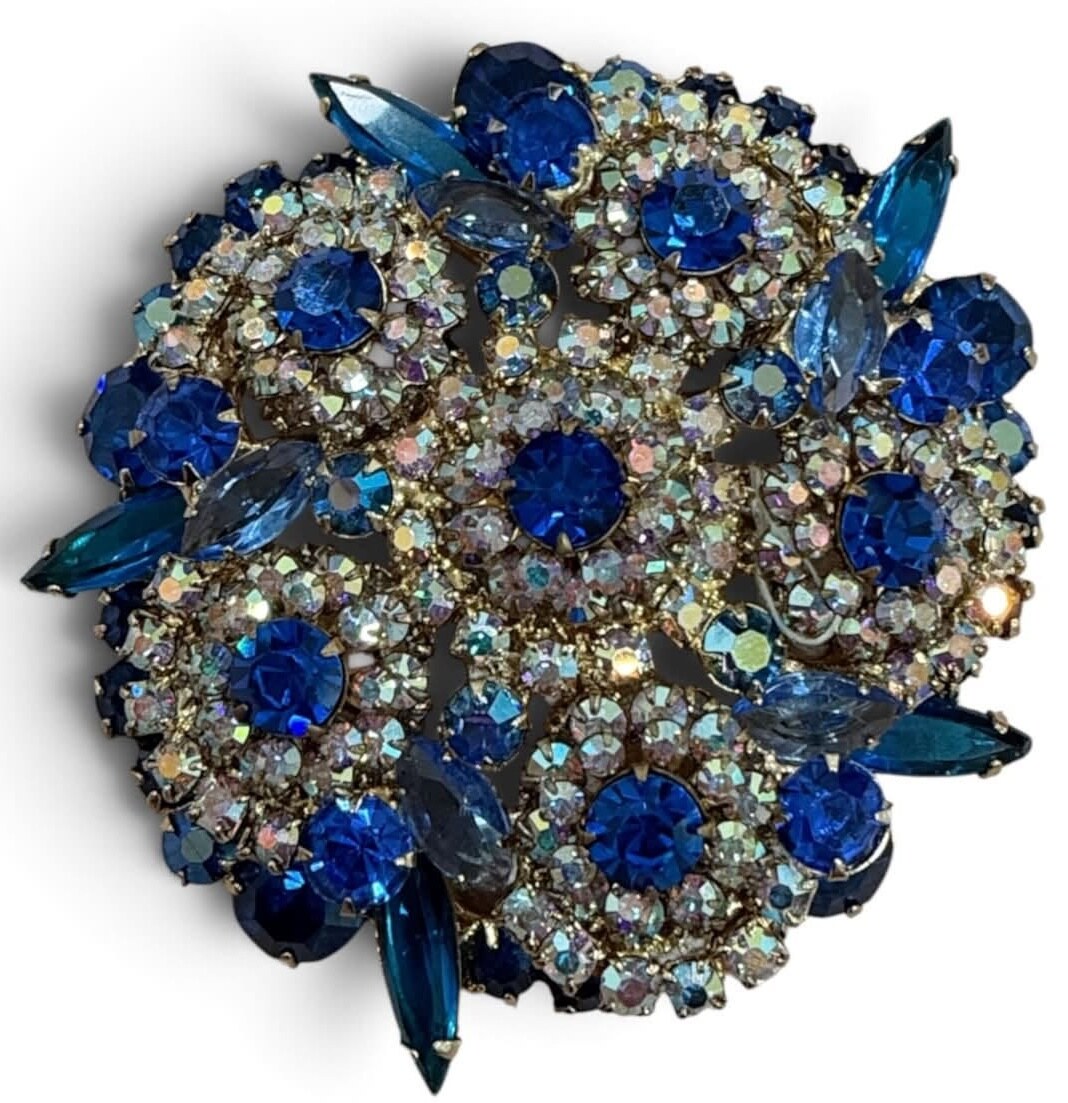 Front view of Blue Navettes Brooch