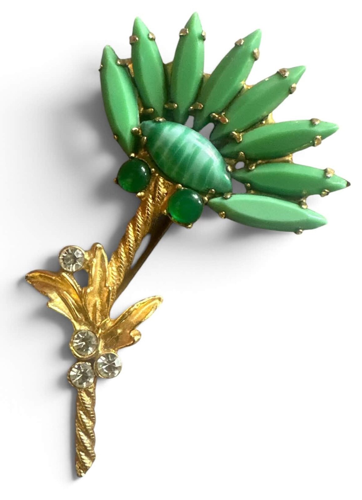 Front view of Green Cabochons Striped Brooch