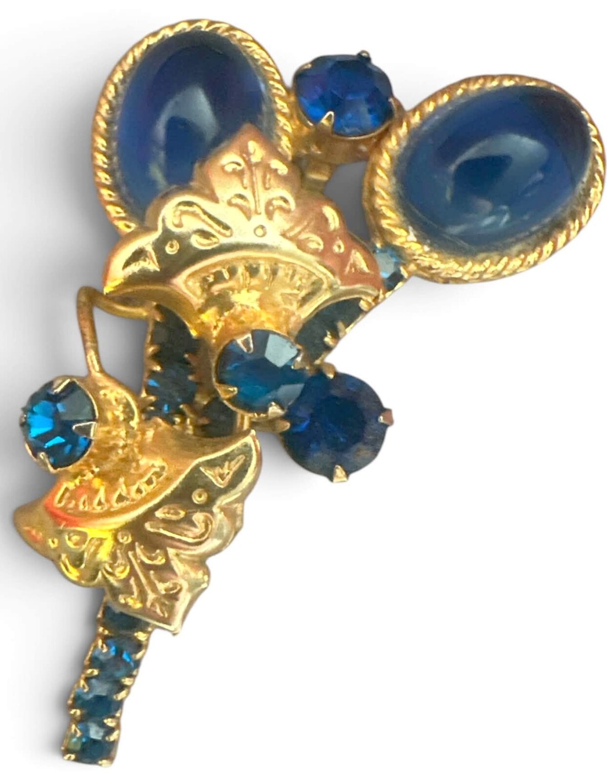 Front view of Blue Cabochons Brooch