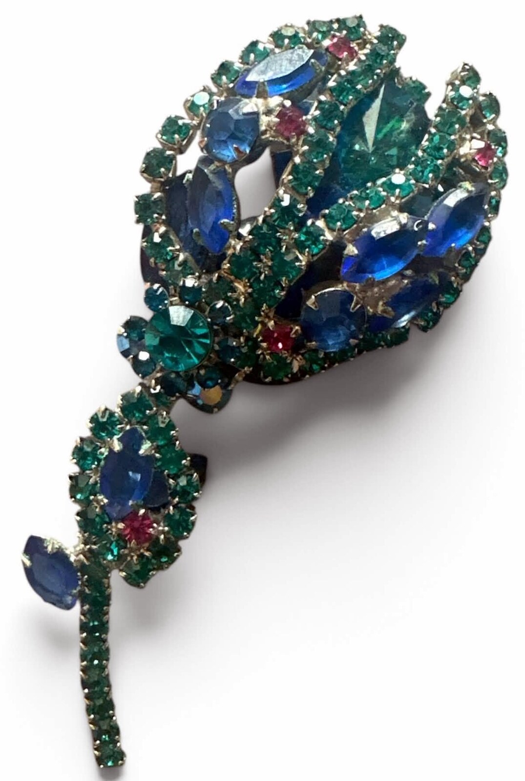 Front view of Blue Navettes Rivoli/Margarita Brooch