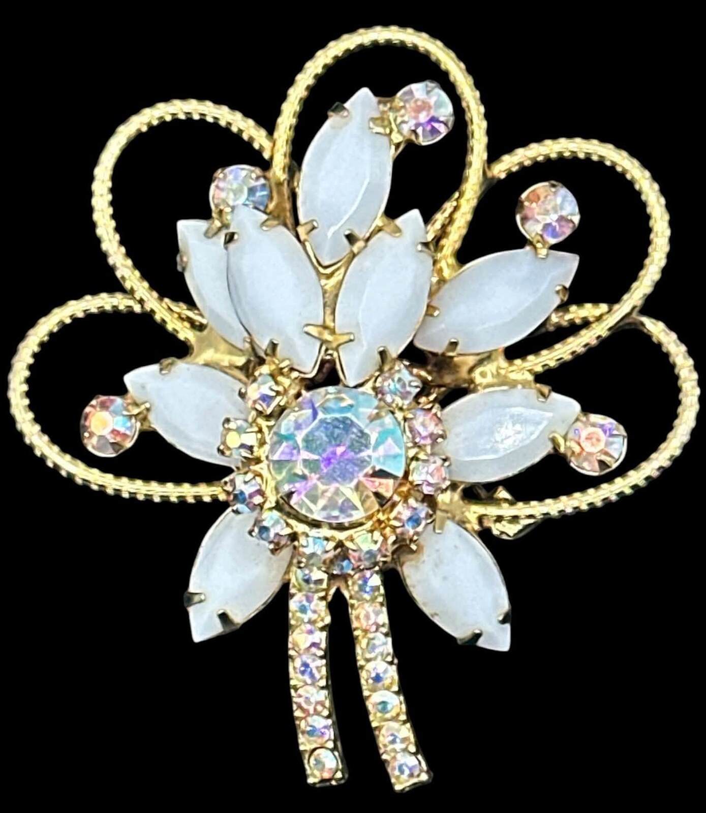 Front view of White (chalk Or Milk) Navettes Brooch