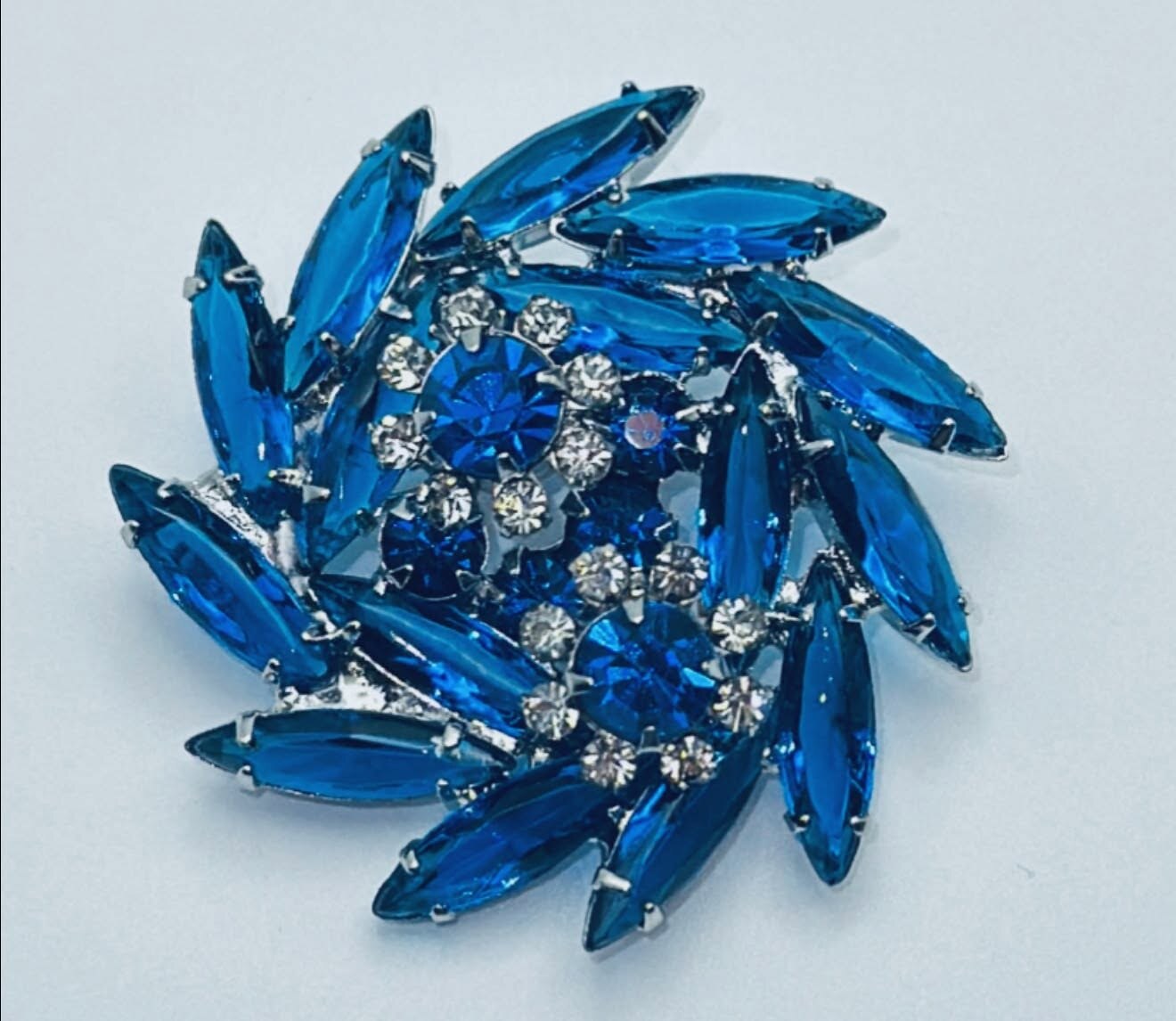 Front view of Blue Navettes Brooch