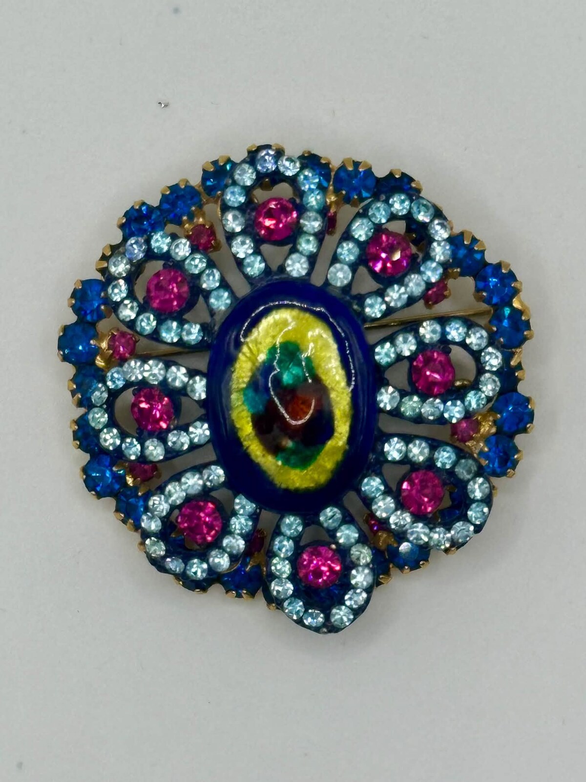 Front view of Blue Cabochons Painted (hand/Transfer) Brooch
