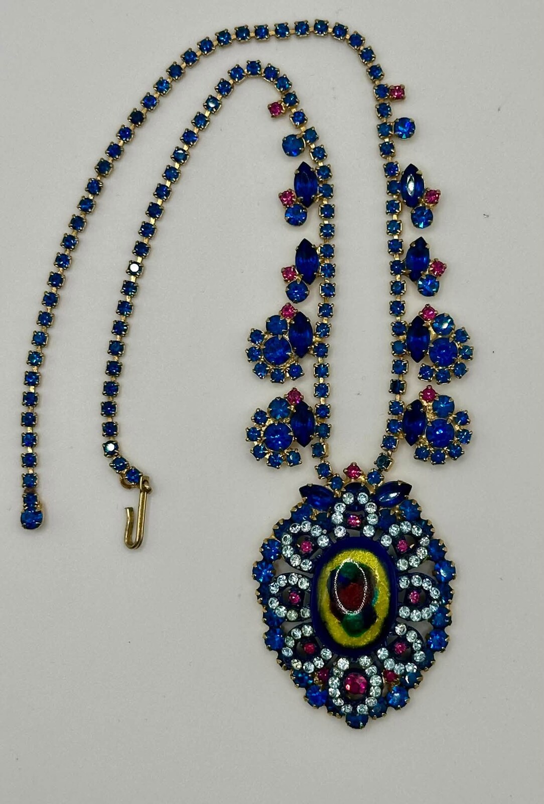 Front view of Blue Cabochons Painted (hand/Transfer) Necklace
