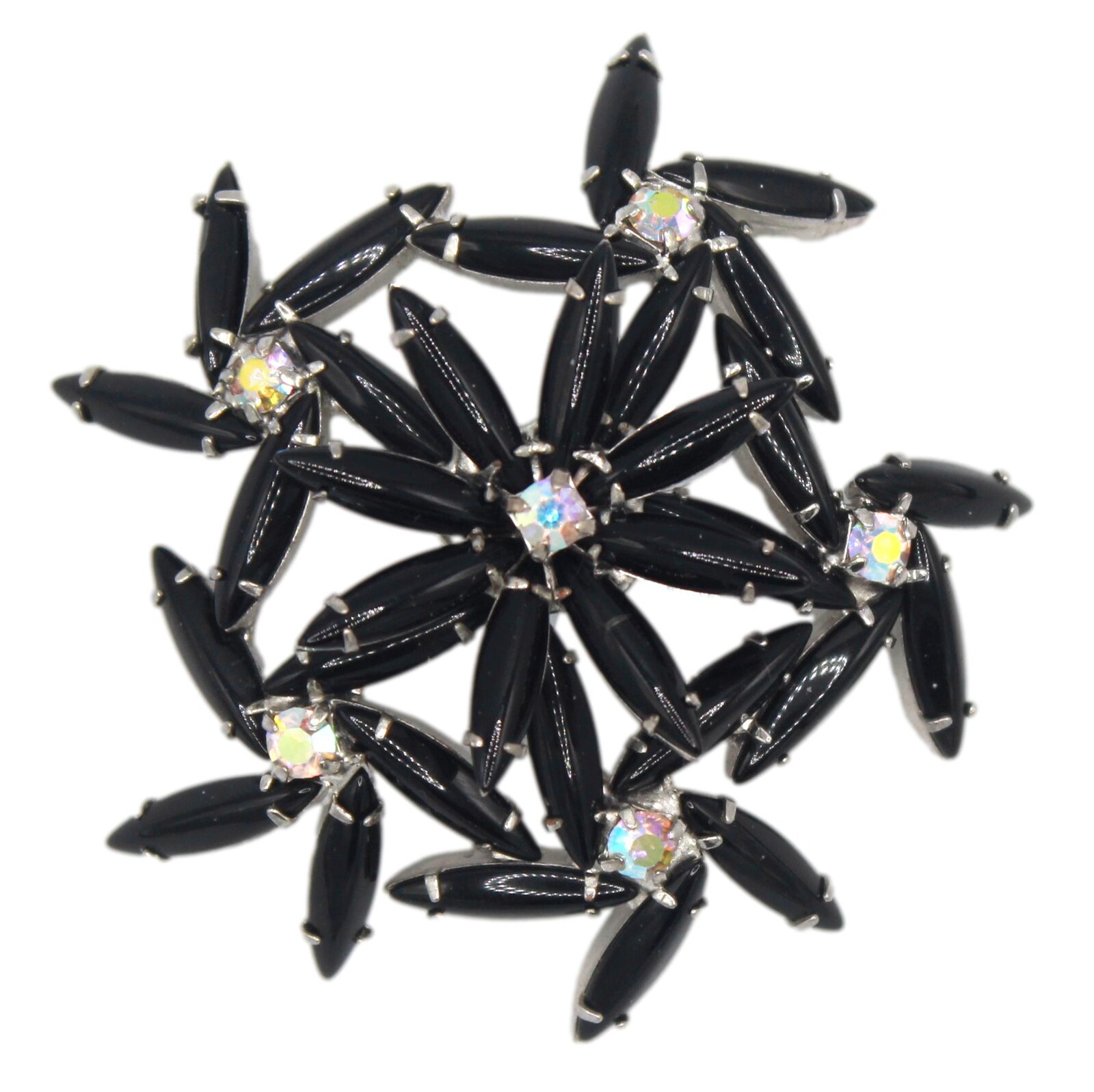 Front view of Black (jet) Cabochons Brooch