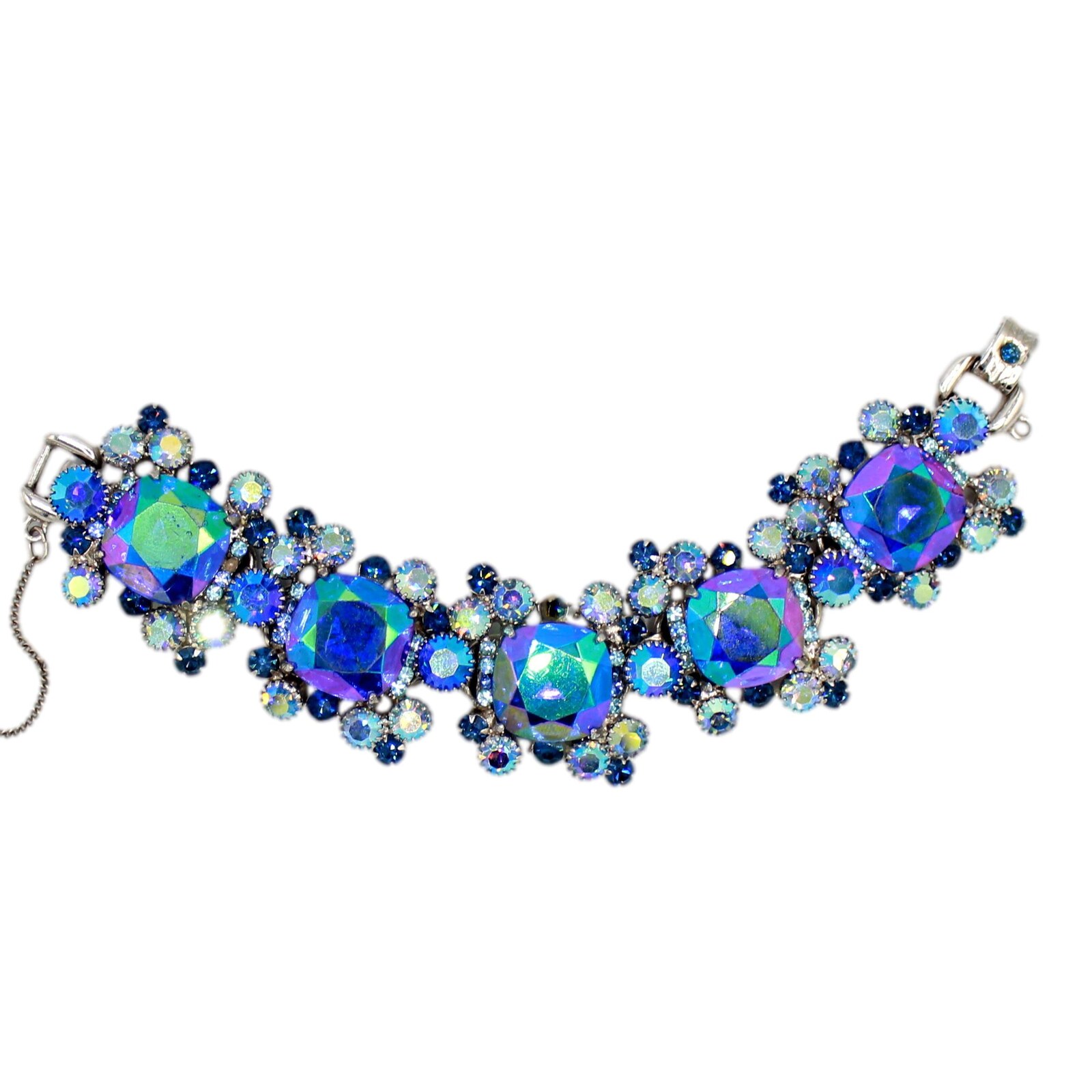 Front view of Blue Cushion Cut Square Bracelet 5 Link