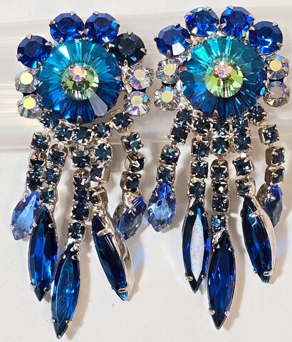 Blue Navettes Rivoli/Margarita Earrings Clip