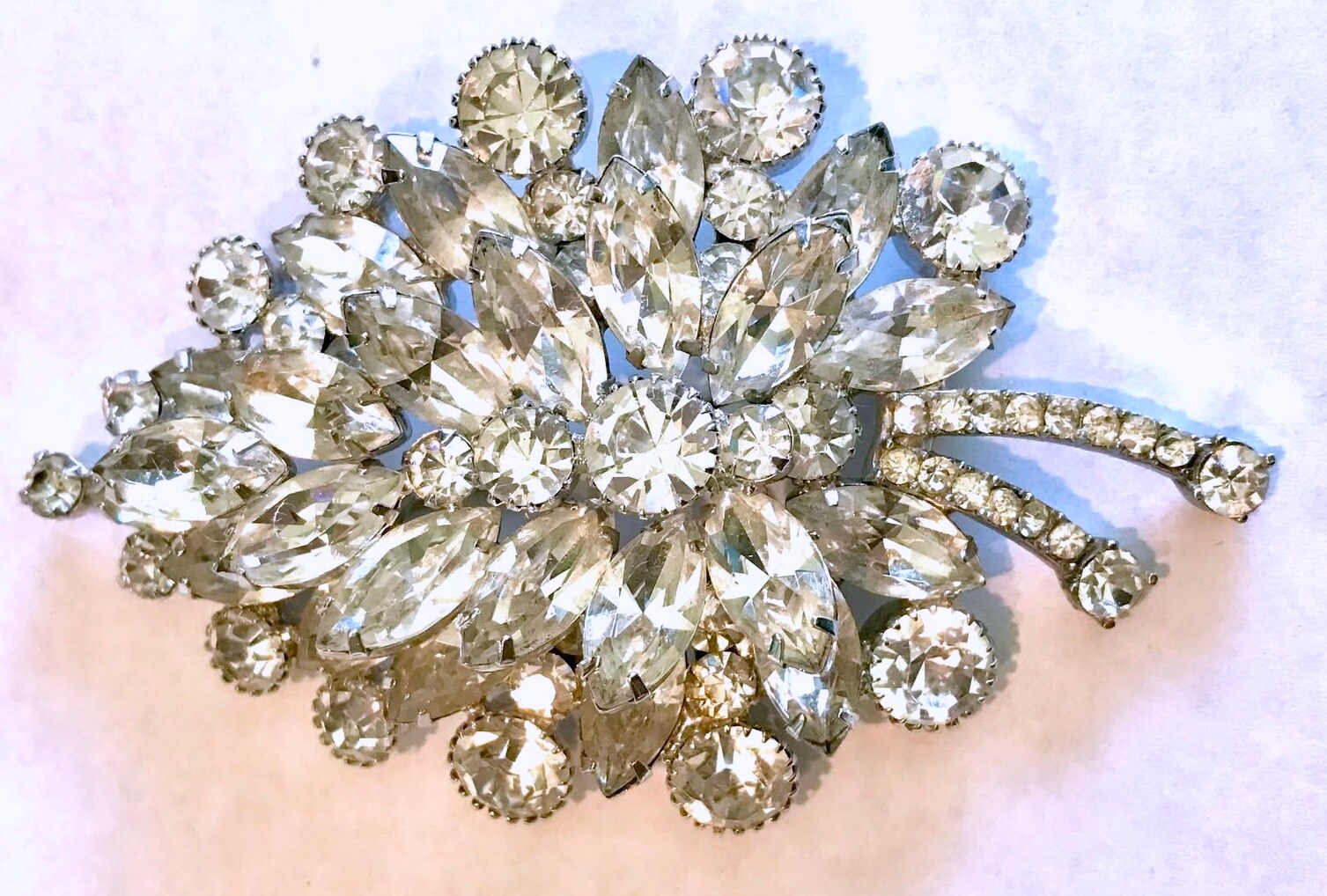 Front view of Clear Navettes Brooch