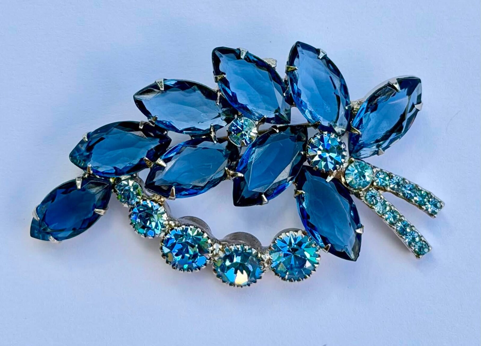 Front view of Blue Navettes Brooch
