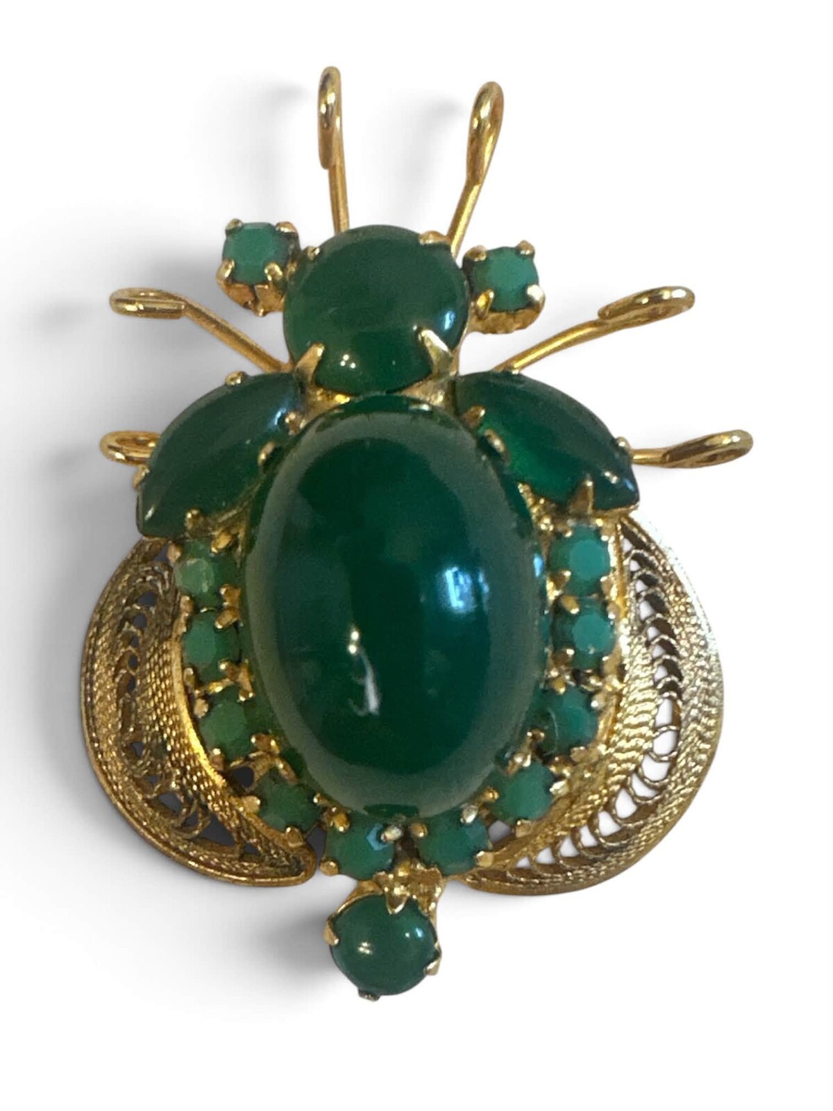 Front view of Green Cabochons Brooch