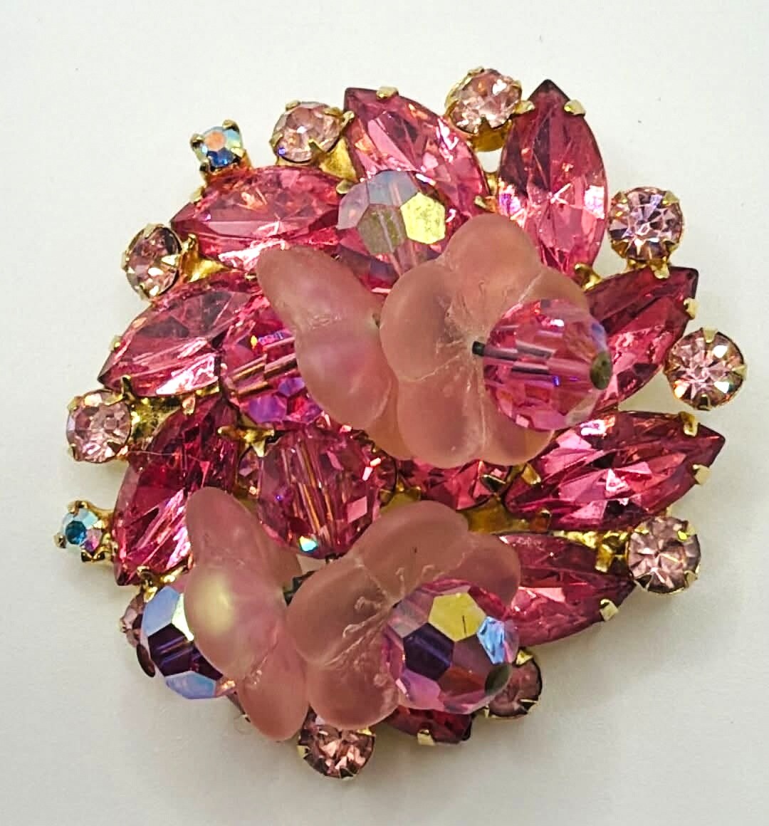 Front view of Pink Navettes Brooch