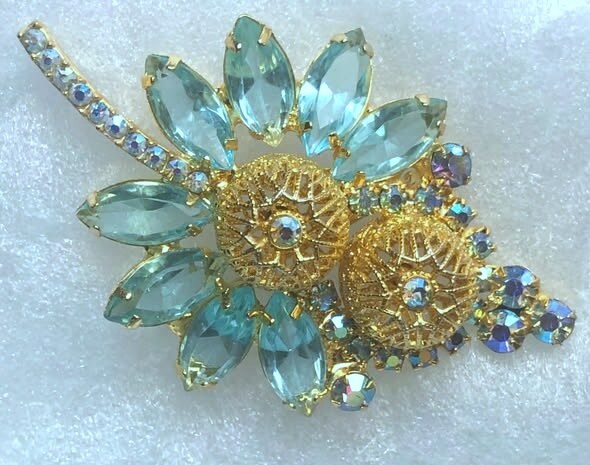 Front view of Blue Navettes Brooch