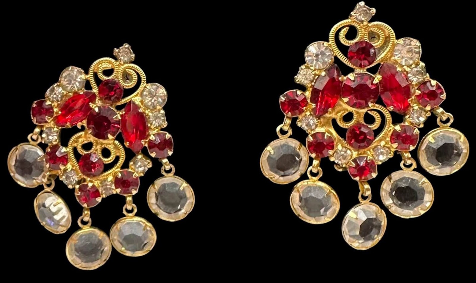 Front view of Red Navettes Earrings Clip