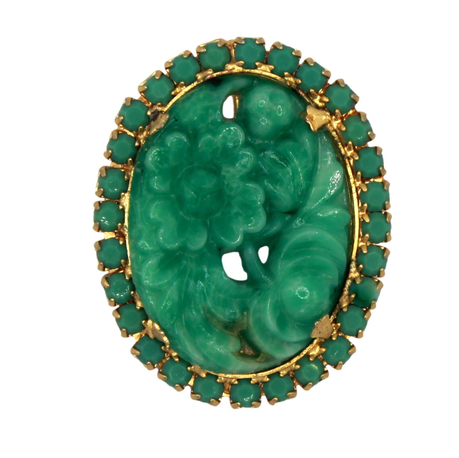 Front view of Green Oval Molded/Cut Pin Pendant