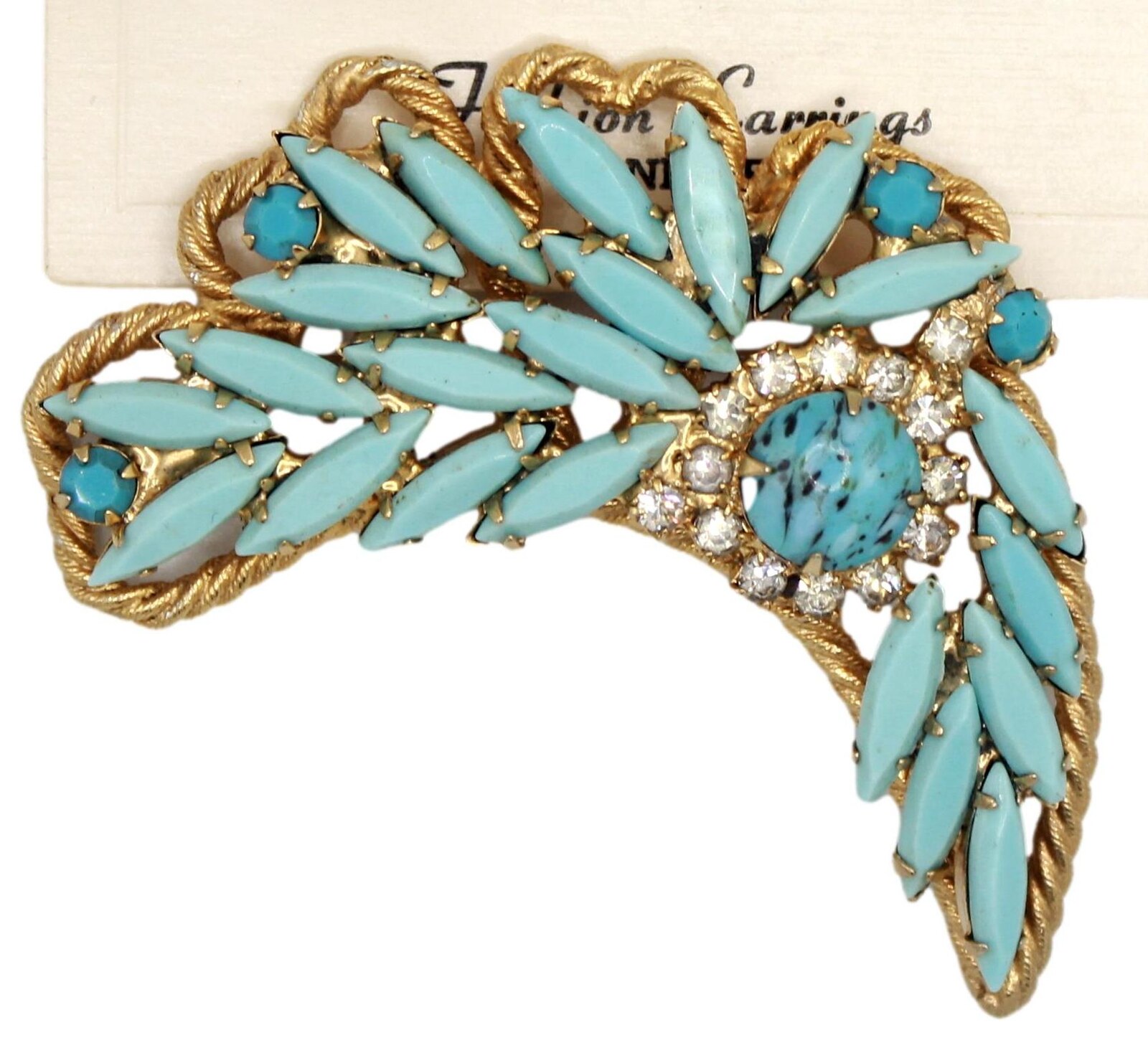 Front view of Turquoise Navettes Spotted Brooch