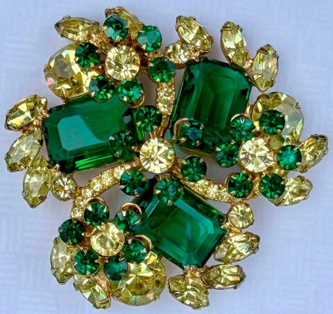 Green Emerald Cut Brooch