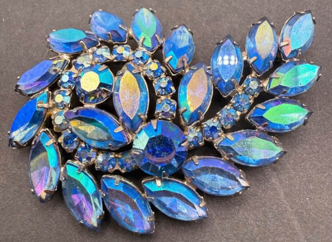 Front view of Blue Navettes Brooch