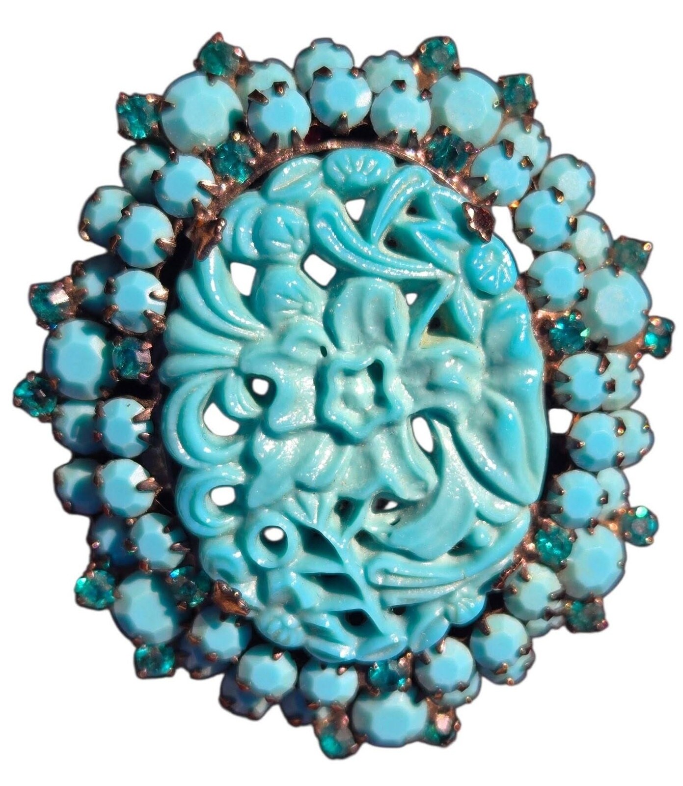 Front view of Turquoise Cabochons Molded/Cut Brooch