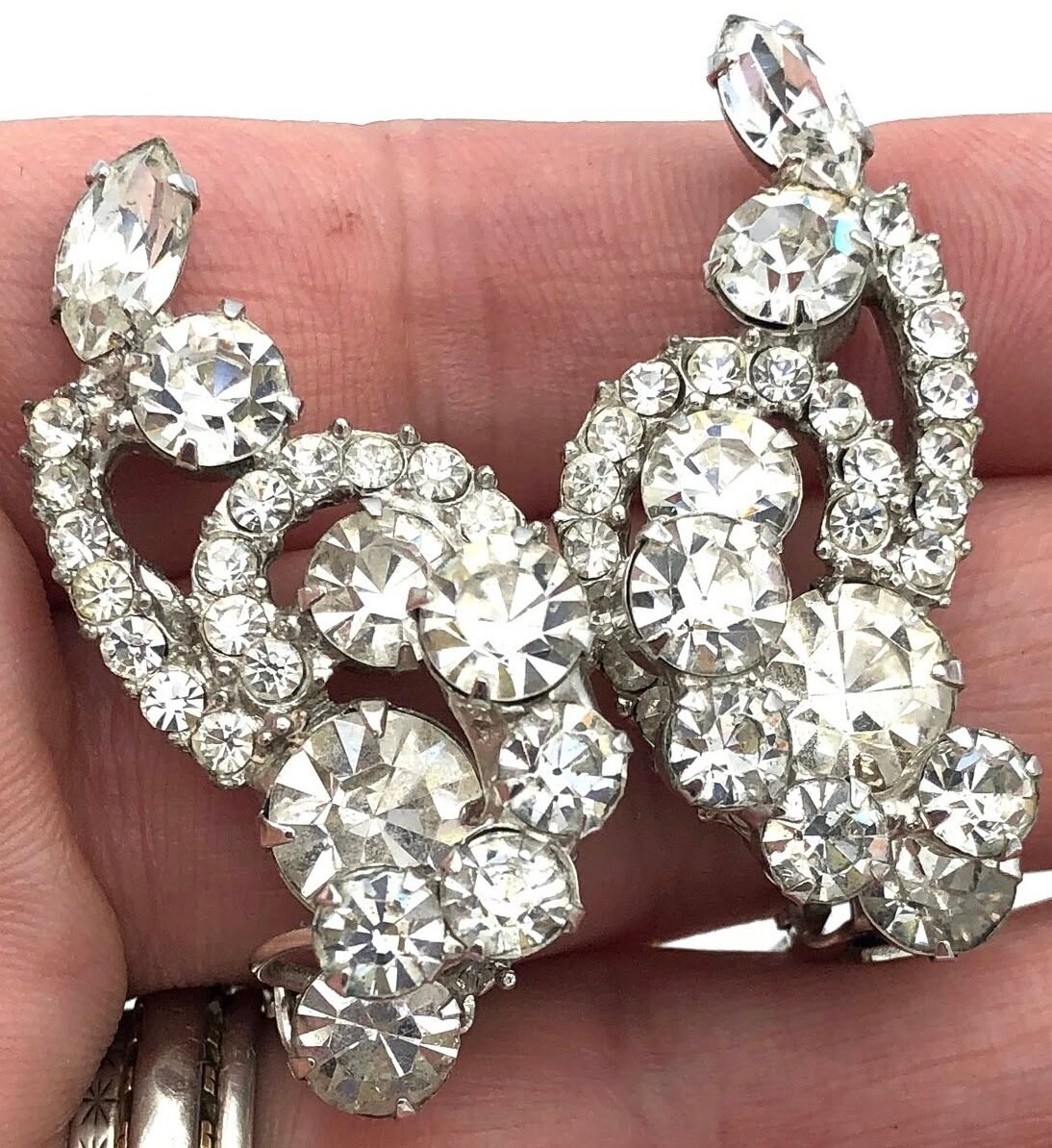Front view of Clear Navettes Earrings Clip