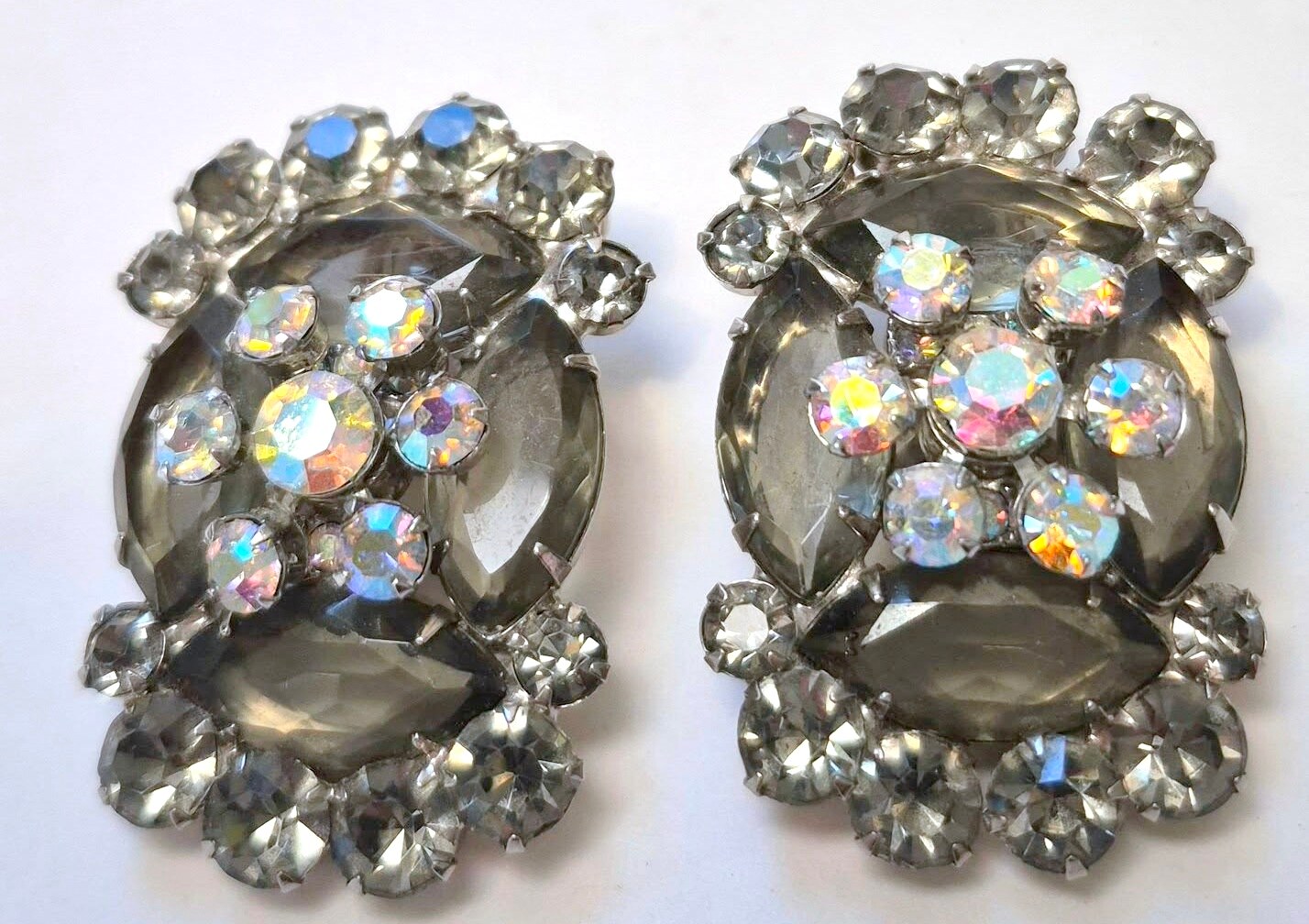 Front view of Gray (black Diamond) Navettes Earrings Clip