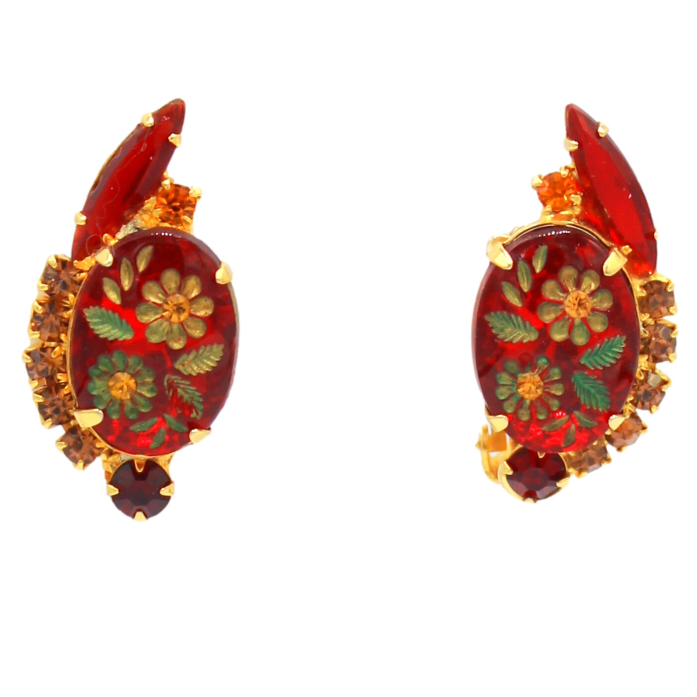 Front view of Red Oval Molded/Cut Earrings Clip