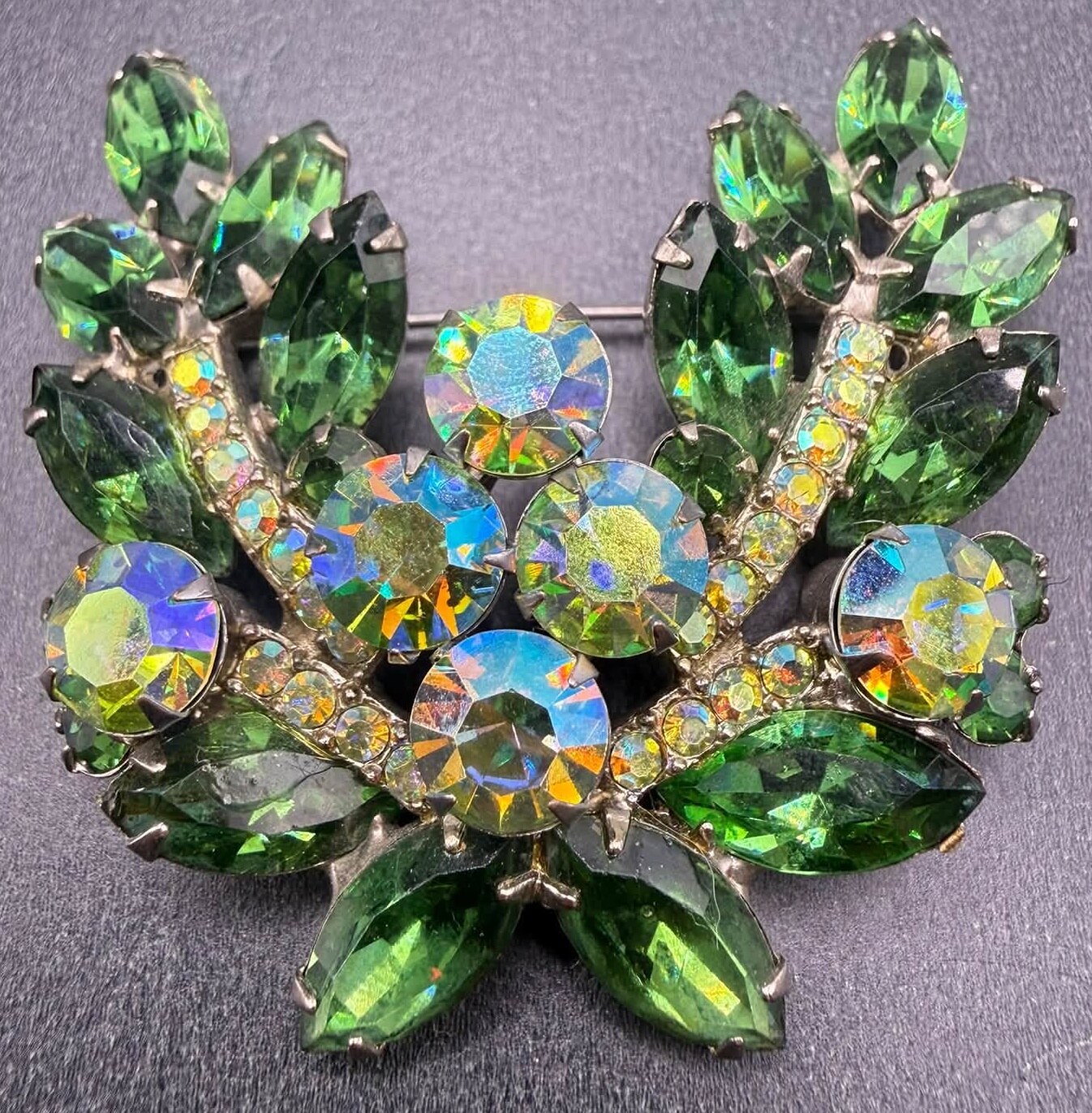 Front view of Green Navettes Brooch