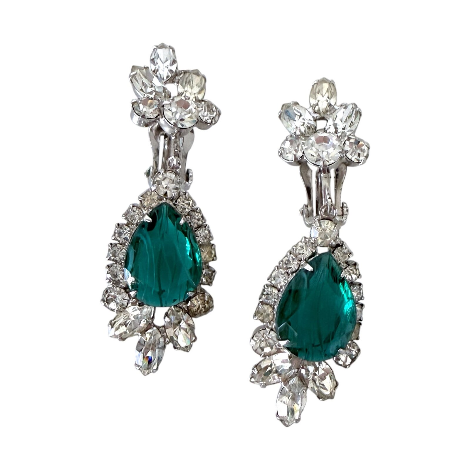 Front view of Green Pear Striped Earrings Clip