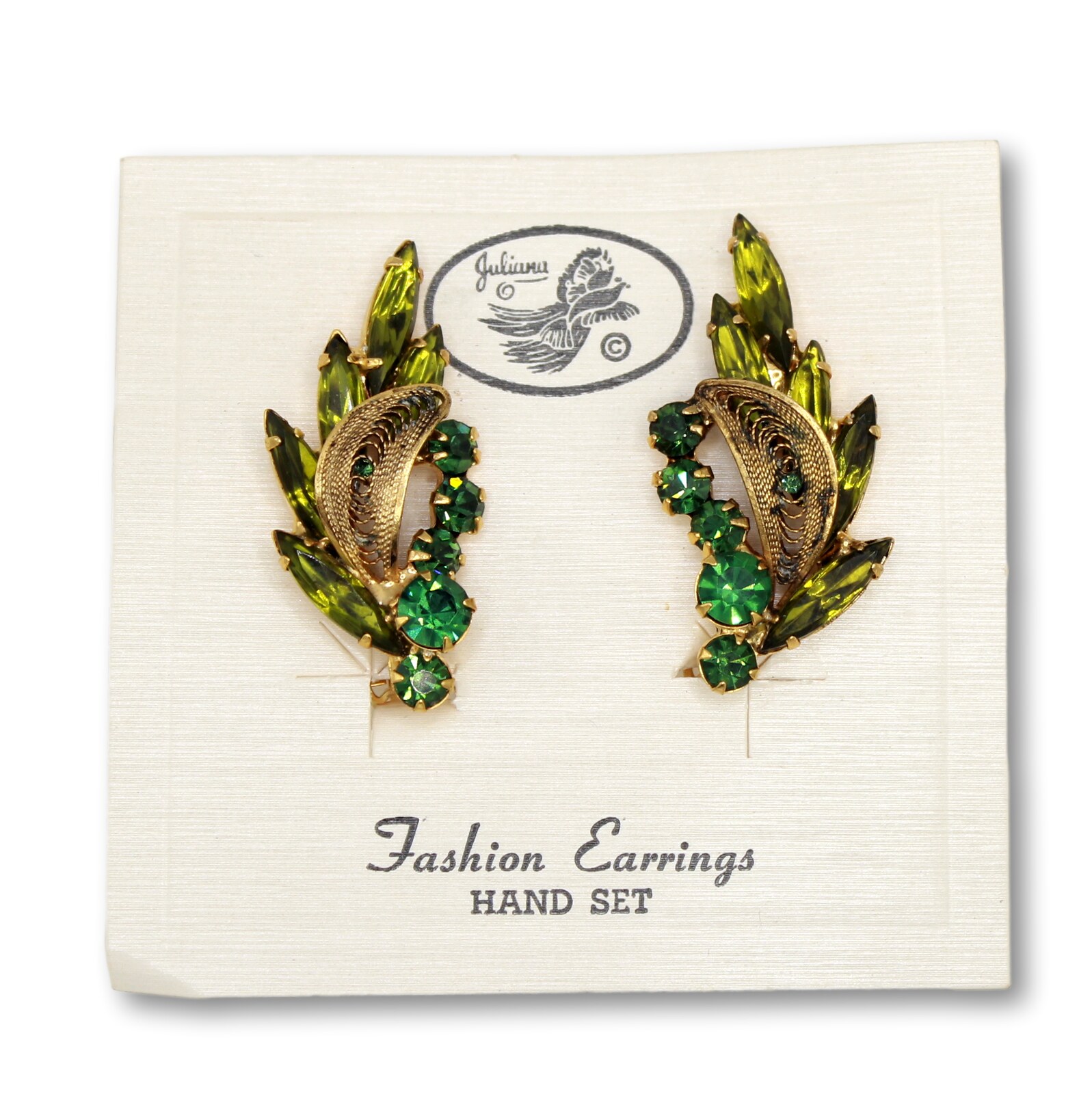 Front view of Green Navettes Earrings Clip