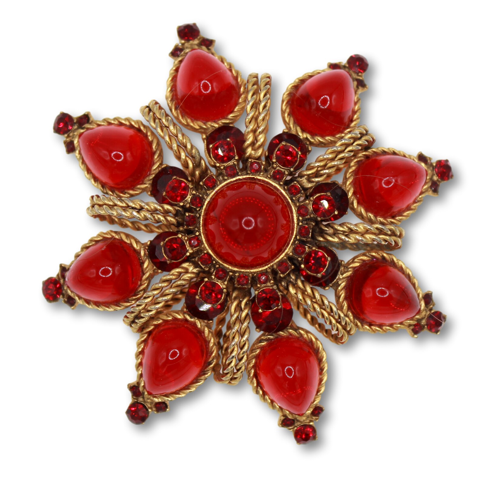 Front view of Red Cabochons Plastic Pin Pendant