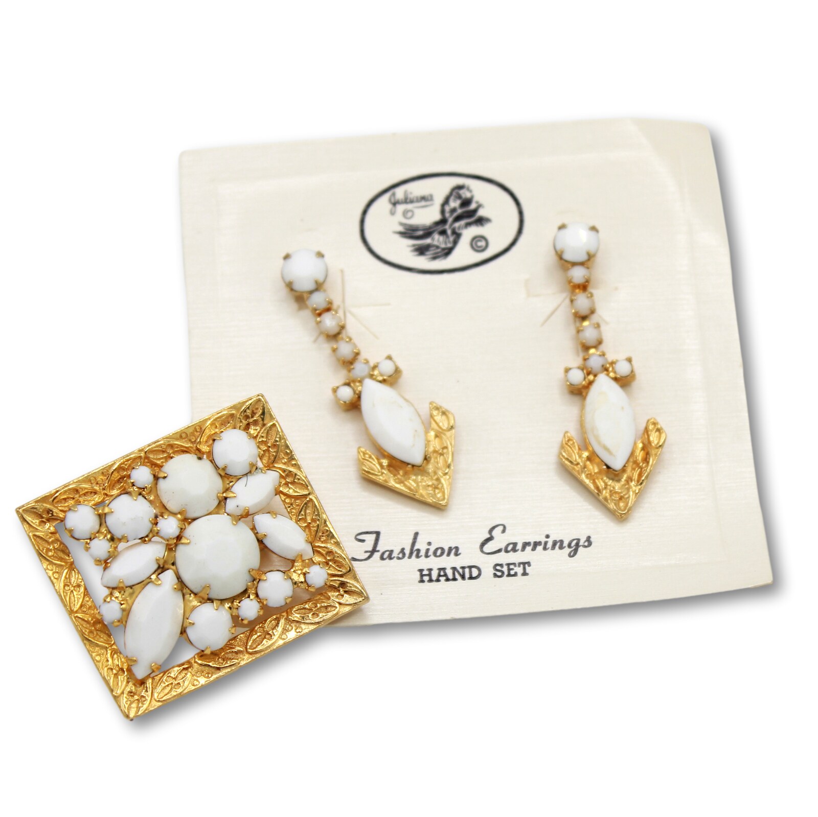 Front view of White (chalk Or Milk) Navettes Brooch
