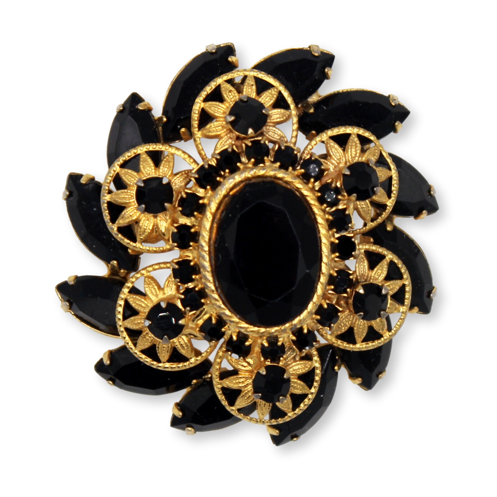 Front view of Black (jet) Oval Brooch